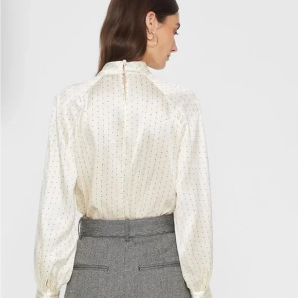 Club Monaco Polka Dot Mock Neck Silk Charmeuse Blouse